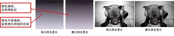 有無淡黑色墨水之比較圖
